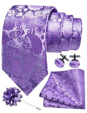 1685 Lavender Tie Paisley Wedding Light Purple Necktie Pocket Square